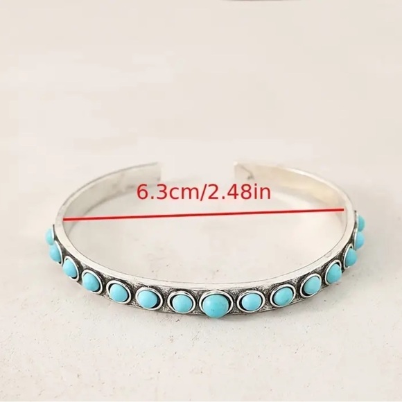 Silver and turquoise coloured stone bangle bracelet - OS - new - Picture 4 of 4